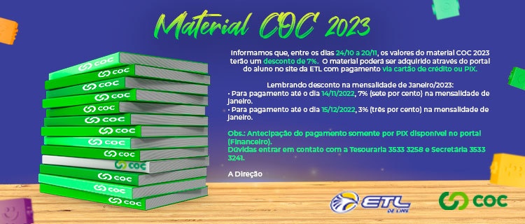 Desconto nos materiais COC 2023